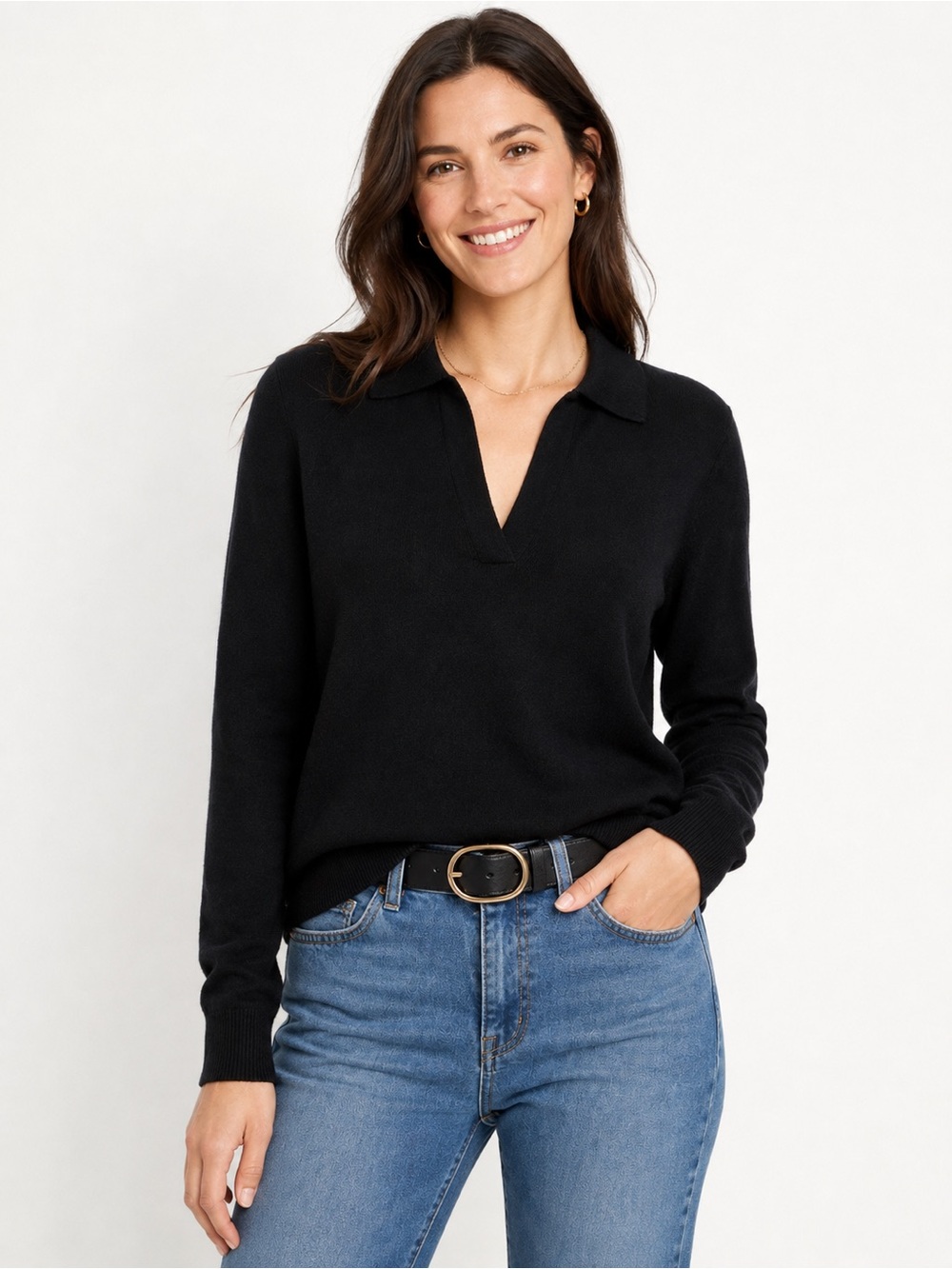 J.Crew Factory Black Sweater Polo – Extra-Soft Knit – Size M